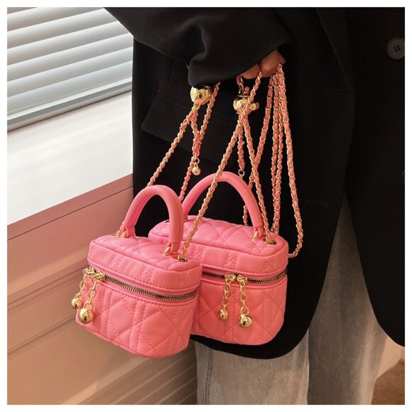 Pink Chic Mini Top Handle Quilted Chain Bag - Picture 3 of 5